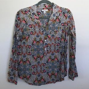 Silk/cotton kaleidoscope floral grey popover